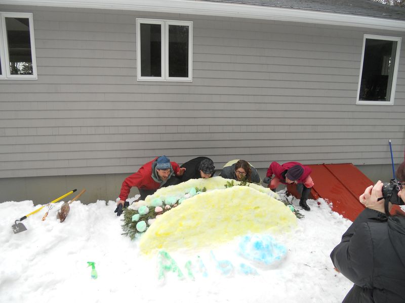 Huge snow taco that takes a team of people to eat.