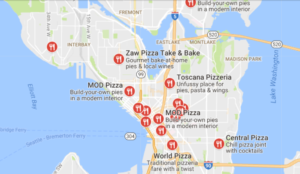 Map of vegan pizza places.