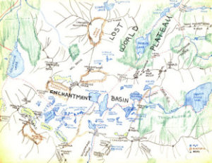 Map of alpine lakes in the Enchantments, Cascade Range, Washington State