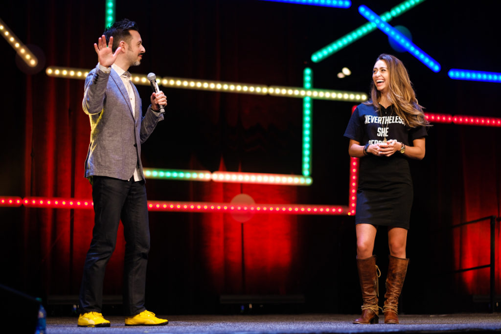 Rand Fishkin and Britney Muller at MozCon, SEO Conference